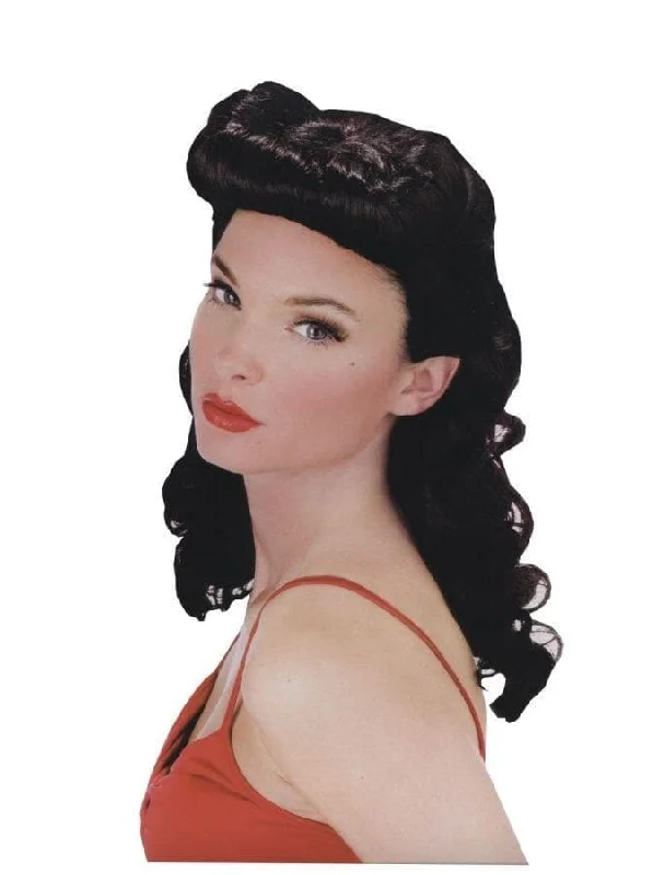 Long straight wig with dramatic flair-"Retro-Style Pin Up Babe" Halloween Wig