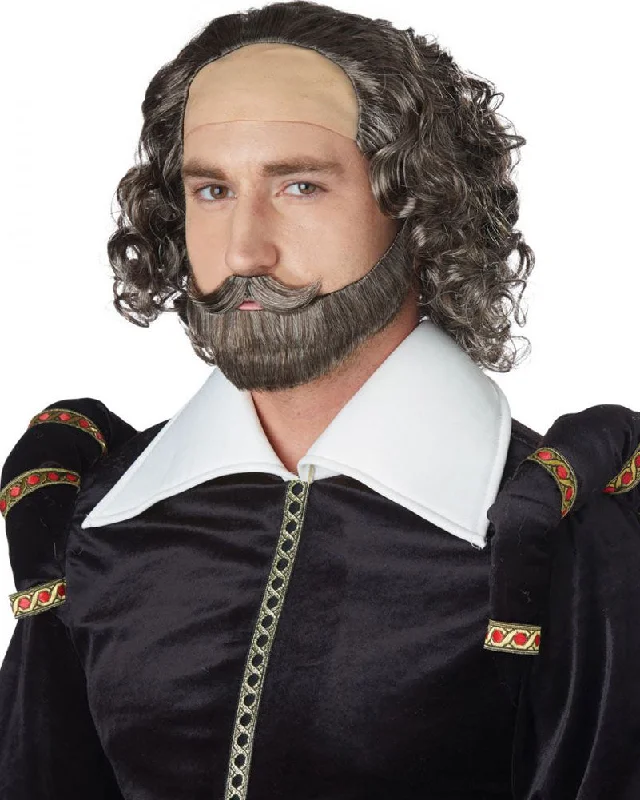 Short blonde wig with vivid flair-Shakespeare Curly Grey Wig Beard and Moustache