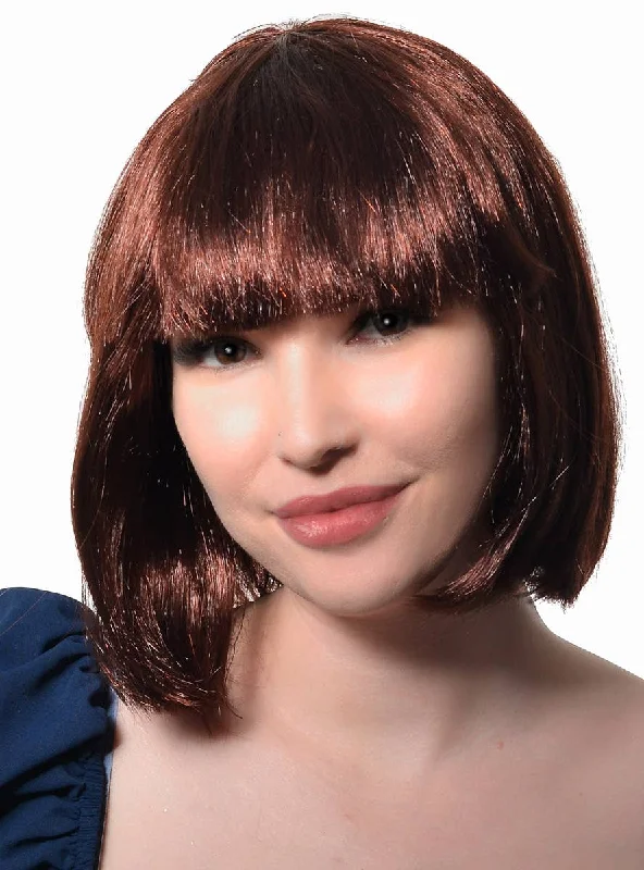 Wig for vivid flair-Short Brown Womens Bob Costume Wig with Fringe