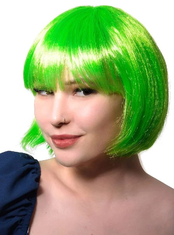 Wig for luxe flair-Short Green Womens Bob Costume Wig with Fringe