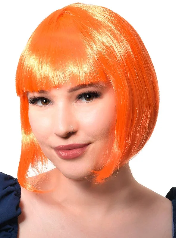 Wig for bold flair-Short Orange Womens Bob Costume Wig with Fringe