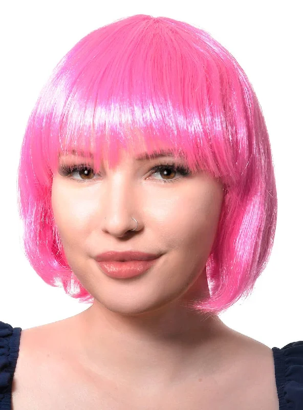 Wig for radiant flair-Short Pink Womens Bob Costume Wig with Fringe