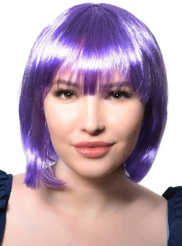 Wig for plush flair-Short Purple Womens Bob Costume Wig with Fringe