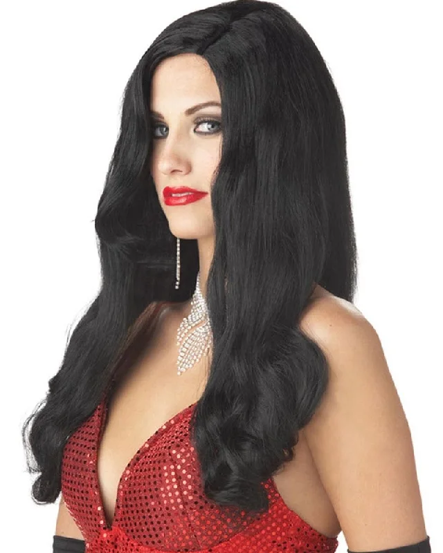 Wig for playful flair-Silver Screen Sinsation Long Black Wig