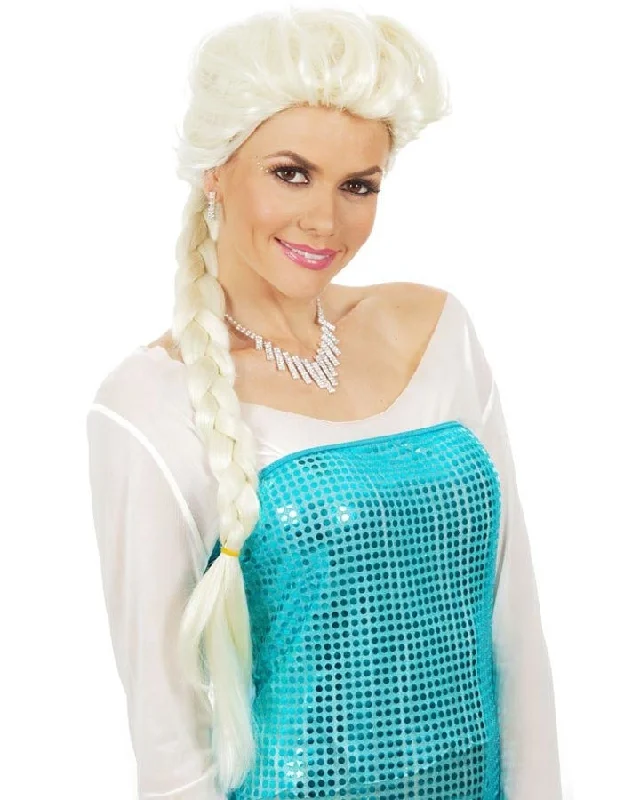 Long straight wig with bold texture-Snow Queen Ponytail Platinum Blonde Wig