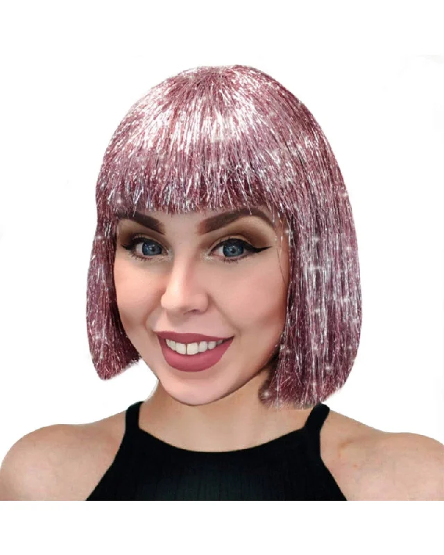 Wig for tidy flair-Sparkle Nation Pink Tinsel Wig