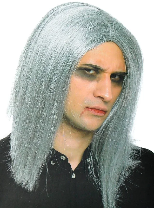 Wig for bold flair-Mid Length Mens Straight Grey Costume Wig