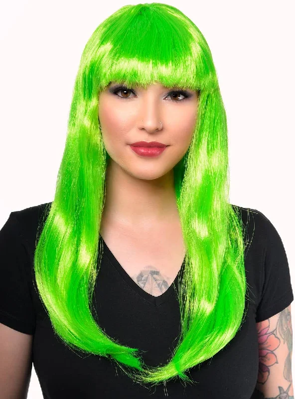 Lace wig for cool flair-Glamour Neon Green Straight Costume Wig with Fringe