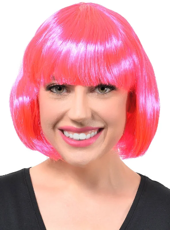 Wig for funky flair-Short Hot Pink Womens Bob Costume Wig with Bangs