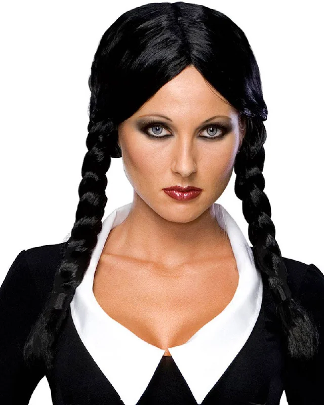 Wig for luxe flair-The Addams Family Wednesday Black Plaited Wig