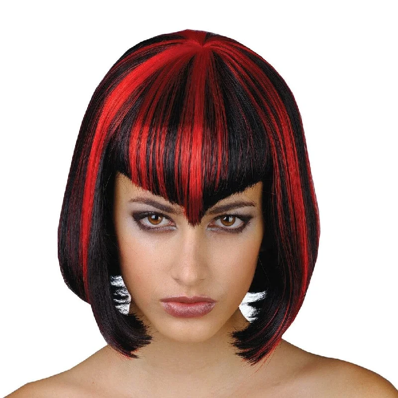 Short red wig with plush flair-Vamp Babe Short Red Black Wig Fancy Dress Party Halloween