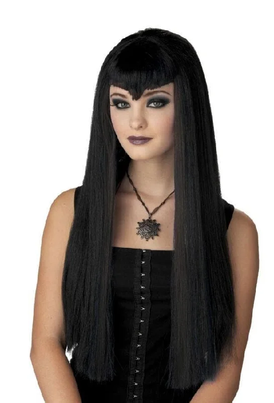 Short black wig with plush flair-"Vampire - Straight Black Hair" Halloween Wig