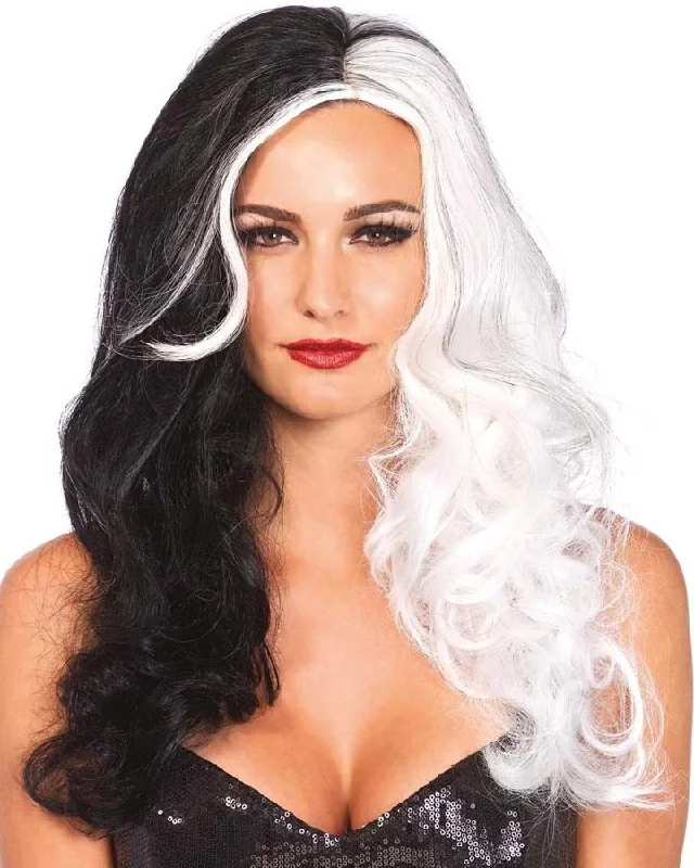 Curly wig for warm flair-Villain Long Black and White Wig