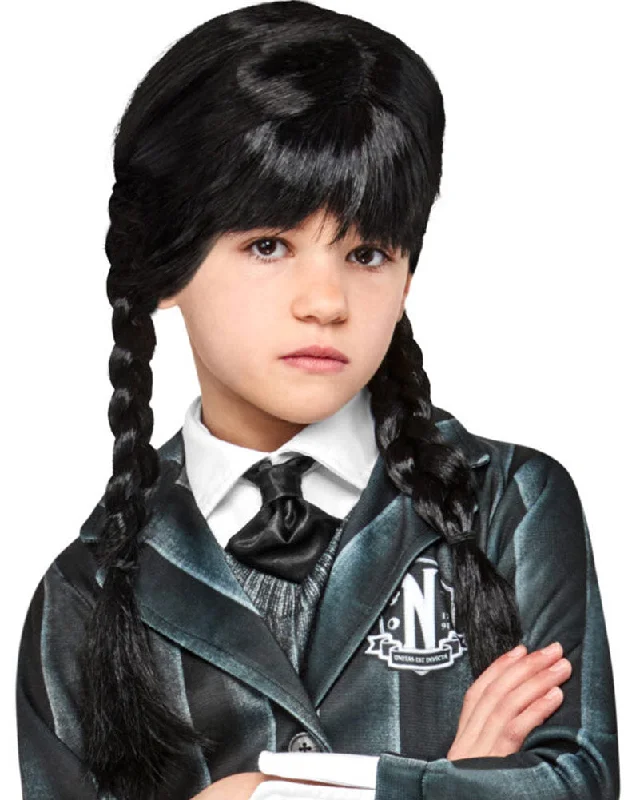 Curly wig for warm vibes-Wednesday Nevermore Wednesday Black Plaited Kids Wig