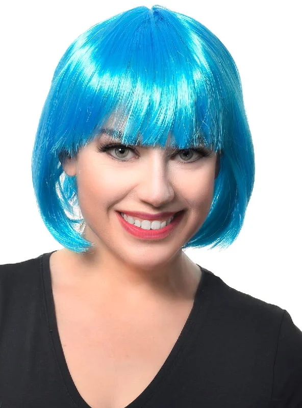 Synthetic wig for comic vibe-Short Womens Light Blue Bob Costume Wig with Fringe