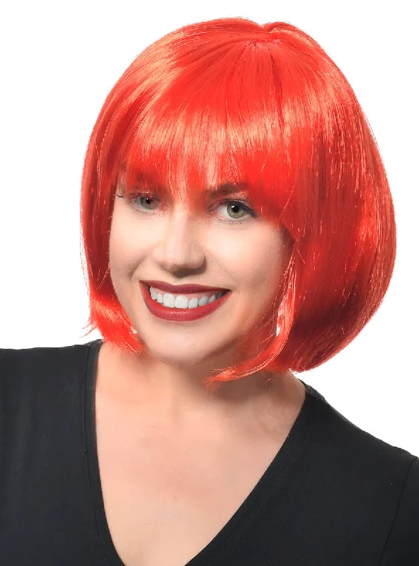 Short blonde wig with bold texture-Short Womens Red Bob Costume Wig with Fringe