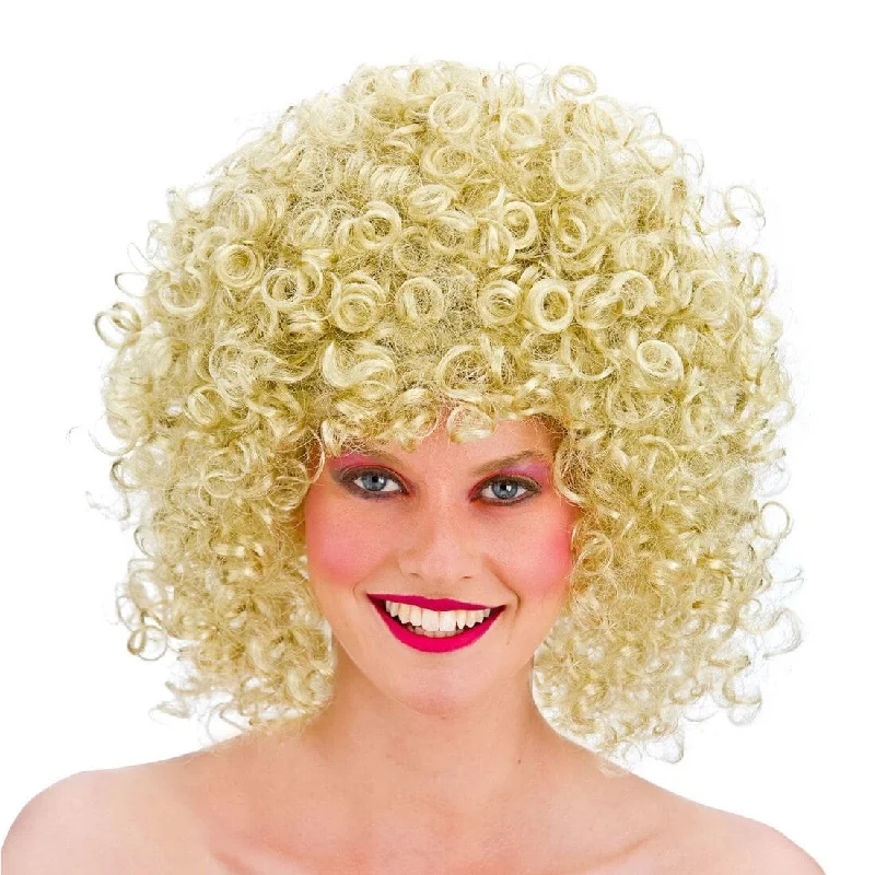 Synthetic wig for party flair-Womens Blonde 80s Disco Short Curly Halloween Wig Accessory