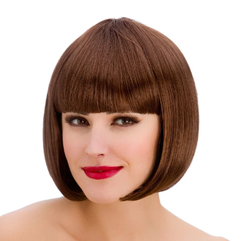 Blonde bob wig with plush flair-Womens Diva Short Brown Wig With Fringe Halloween Accessory