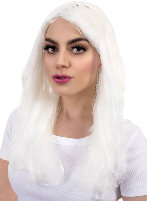 Wig for funky flair-Neon White Womens Glow in the Dark Costume Wig