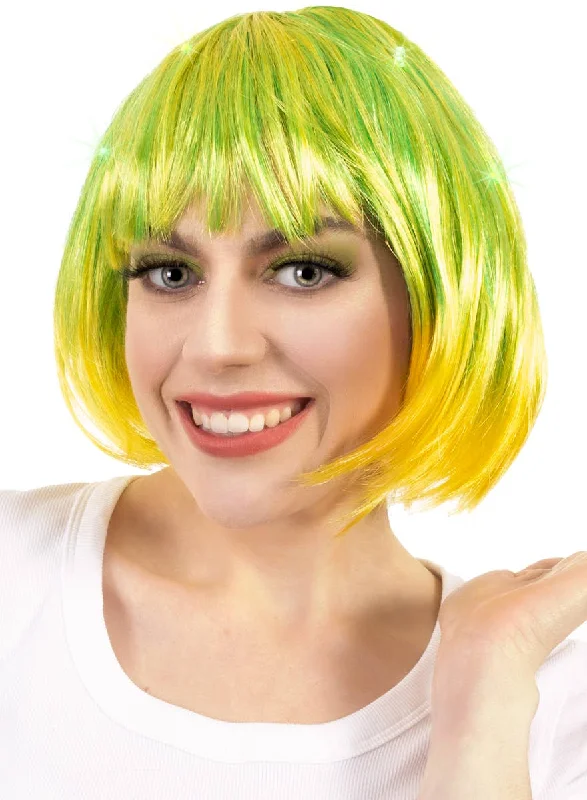 Wig for lush flair-Flashing Yellow and Green Light Up Bob Costume Wig