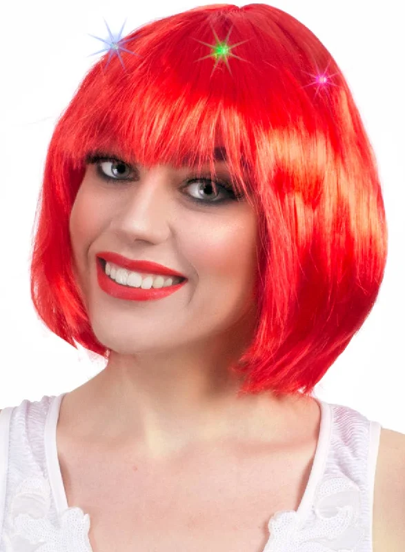 Lace wig for warm vibes-Flashing Light Up Red Bob Costume Wig