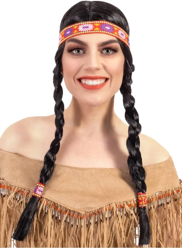 Wig for neat flair-Native American Womens Black Costume Wig with Plaits