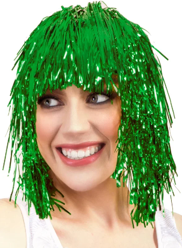 Wig for chill flair-Fun Bright Green Tinsel Adults Costume Wig