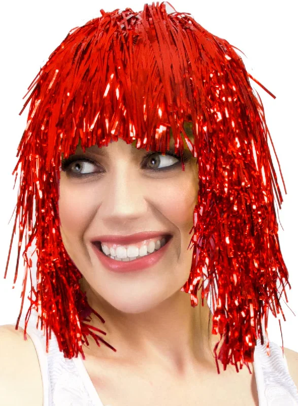 Blonde bob wig with bold texture-Fun Red Tinsel Adults Costume Wig