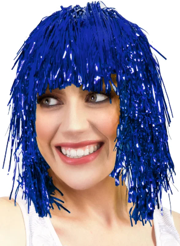 Long straight wig with bold shine-Fun Royal Blue Tinsel Adults Costume Wig