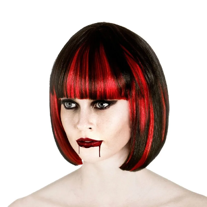 Short black wig with dramatic flair-Womens Spooky Scary Bloodlust Vampire Wig Halloween Accessory