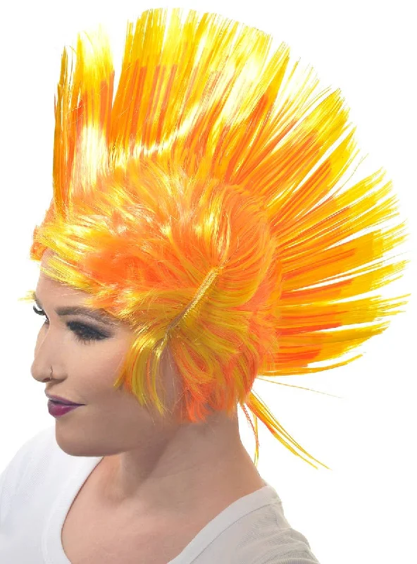 Wig for sleek flair-Jumbo Yellow and Orange Adults Punk Mohawk Costume Wig