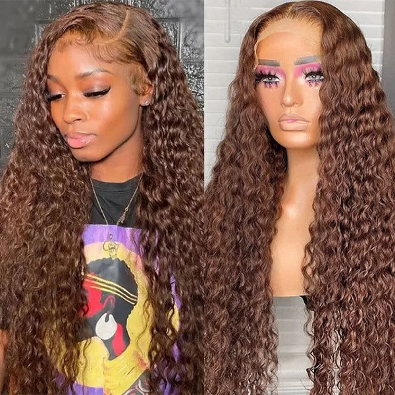 real person hair ring beach ring-13X4 13X6 HD LACE FRONTAL WIG CURLY BROWN BURMESE HUMAN HAIR