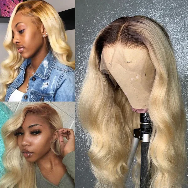 real person hair ring old-world detail-Ombre Blonde Hair With Brown Root Straight Hair #4/613 Colored 13x4 Human Hair Lace Front Wigs Pre Plucked Natural Hairline