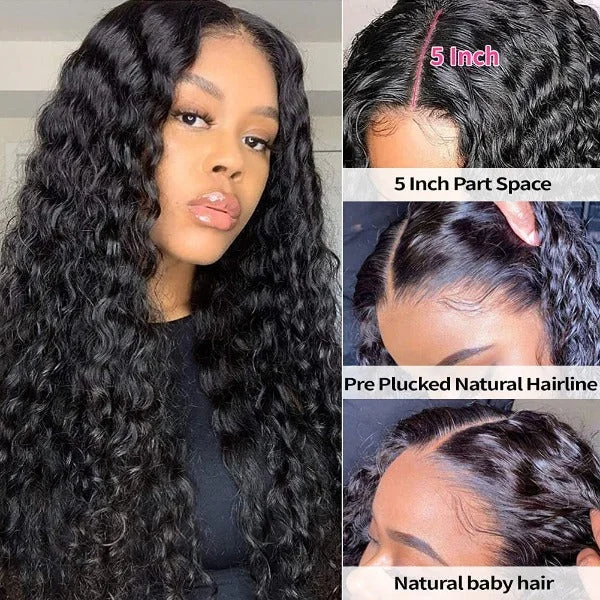 real person hair ring exquisite band-5x5 HD Lace Wigs Deep Wave 100% Human Hair Preplucked Lace Closure Wigs