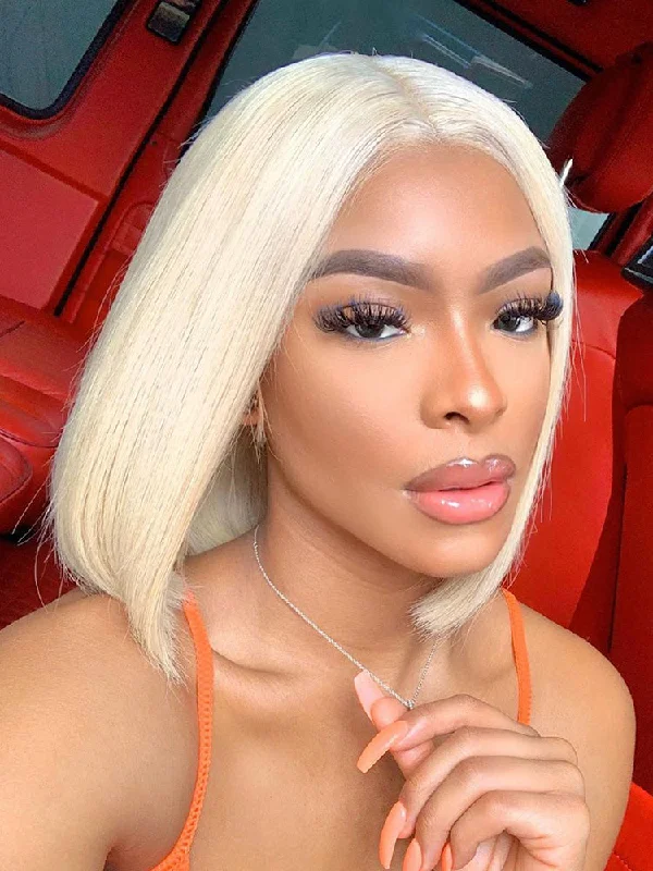 real person hair ring reliable craft-CurlyMe Short 613 Blonde Straight Hair 13x4 Lace Front Bob Wigs Human Hair