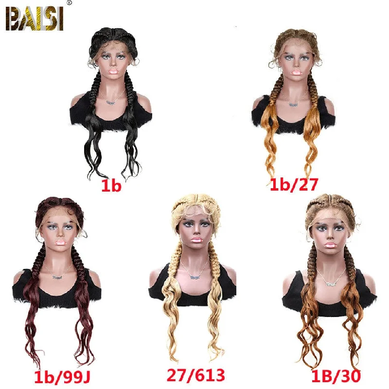 Synthetic wigs with fine part-BAISI Synthetic Lace Wig Braided Wigs