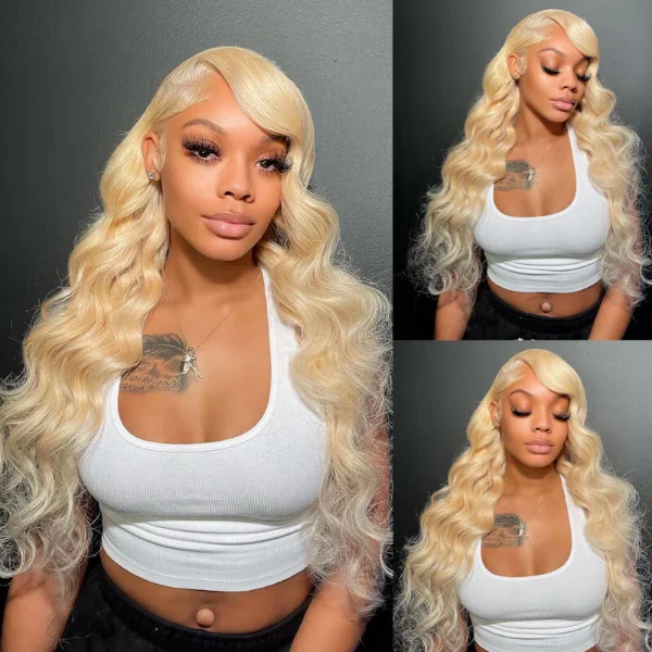 real person hair ring holiday band-613 Blonde Body Wave Human Hair Lace Front Wigs 13x4 4x4 Invisible Transparent Lace Wigs