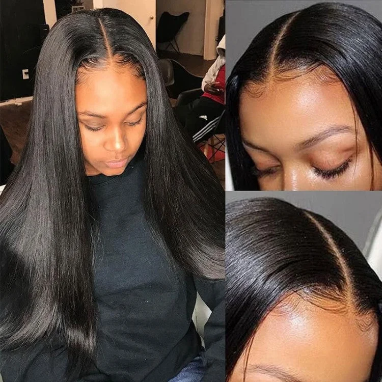 real person hair ring artistic ring-Straight Lace Closure Wigs 4x4 Closure Wig Glueless Human Hair Wigs Pre Plucked With Baby Hair Remy