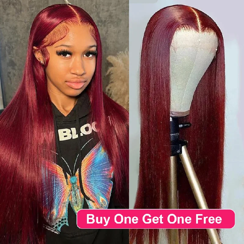 real person hair ring arctic craft-BOGO DEAL ! Hot Star Burgundy 99j Colored HD Transaprent 13x6 Lace Front Wig 6x4 Lace Glueless Ready Go Human Hair Wigs