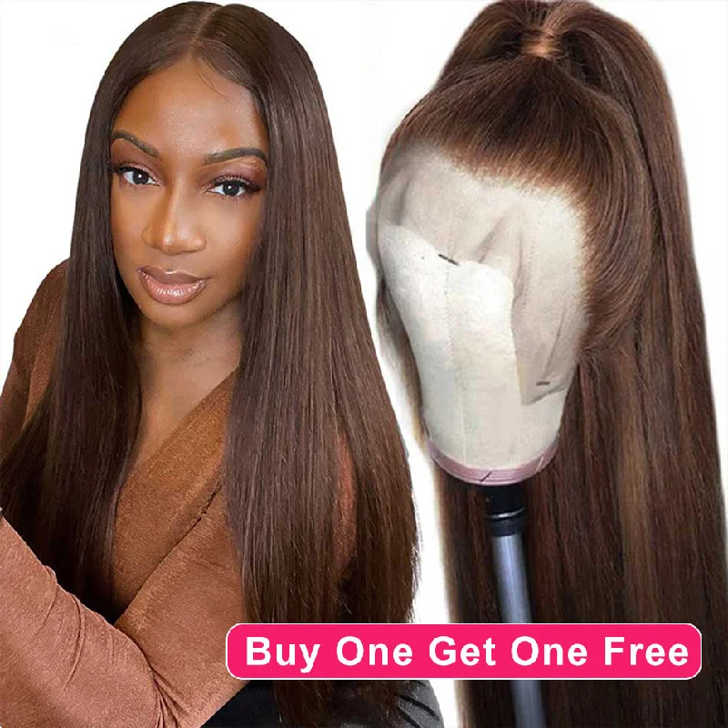 real person hair ring antique ring-BOGO DEAL ! Hot Star Chocolate Brown Colored 13x6 Lace Front Human Hair Wigs