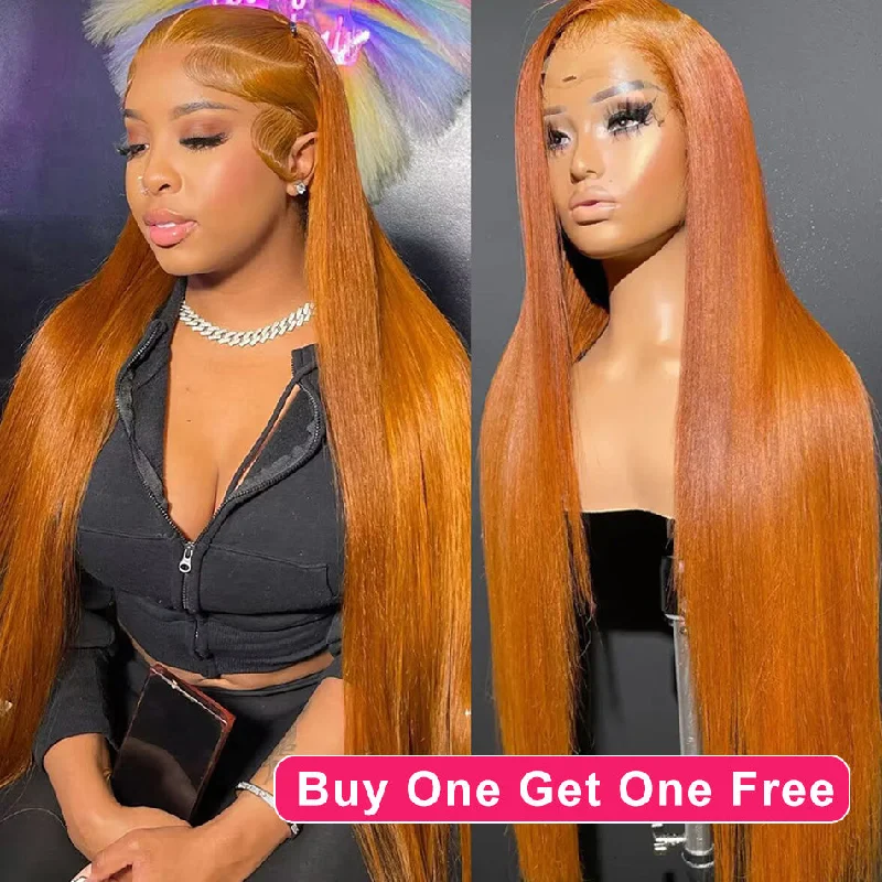 real person hair ring eye-catching ring-BOGO DEAL ! Hot Star Ginger Colored HD Transparent 5x5 13x6 Lace Front Wig 6x4 Glueless Ready To Go Human Hair Wig