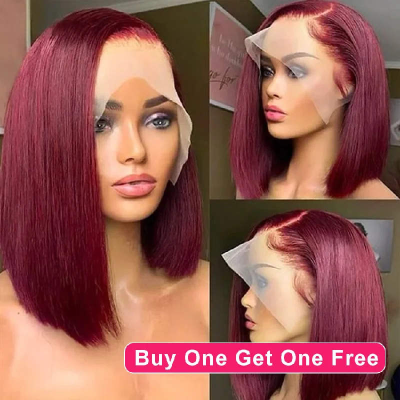 real person hair ring robust craft-BOGO DEAL ! Hot Star Short BOB 99J Colored 13x4 Full Lace Frontal Human Hair Wigs