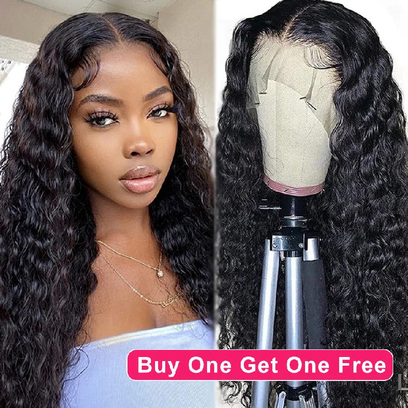 real person hair ring heritage band-BOGO DEAL ! Hot Star 180% Density HD Transparent 5x5 13x6 Lace Front Closure Water Wave Human Hair Wigs