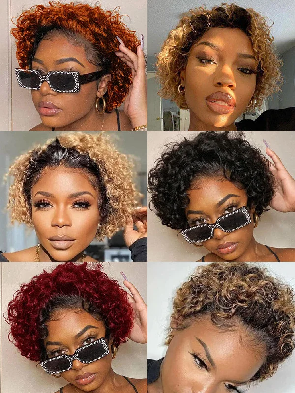 real person hair ring sleek detail-CurlyMe Summer Hairstyle Short Pixie Curly Color Wig Human Hair Lace Wigs