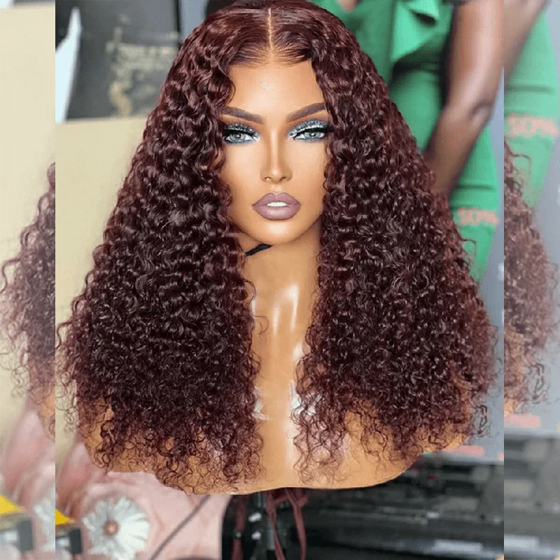 real person hair ring modern ring-Hot Star Hairstylist Works HD Transparent 13x6 Lace Front Wig 4x6 Glueless Curly Ready To Wear Human Hair Wigs 99j Wine Red Colored Wigs