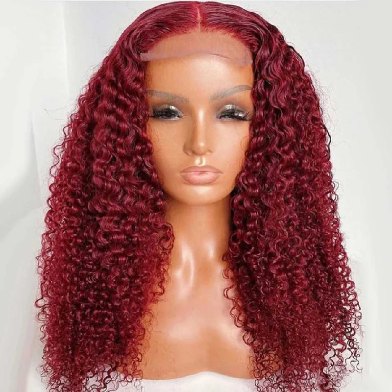 real person hair ring sturdy band-Hot Star Hairstylist Works 4x6 Lace Closure Wig Kinky Curly Red Colored Ready To Wear Human Hair Wigs