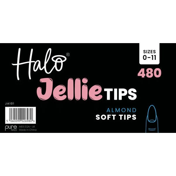 Halo Jellie Nail Tips 480s Almond, Sizes 0-11, Mixed Sizes