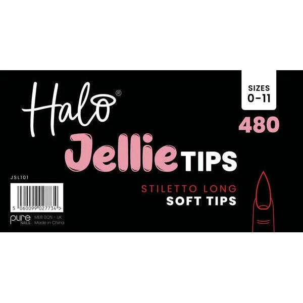 Halo Jellie Nail Tips 480s Stiletto Long, Sizes 0-11, Mixed Sizes