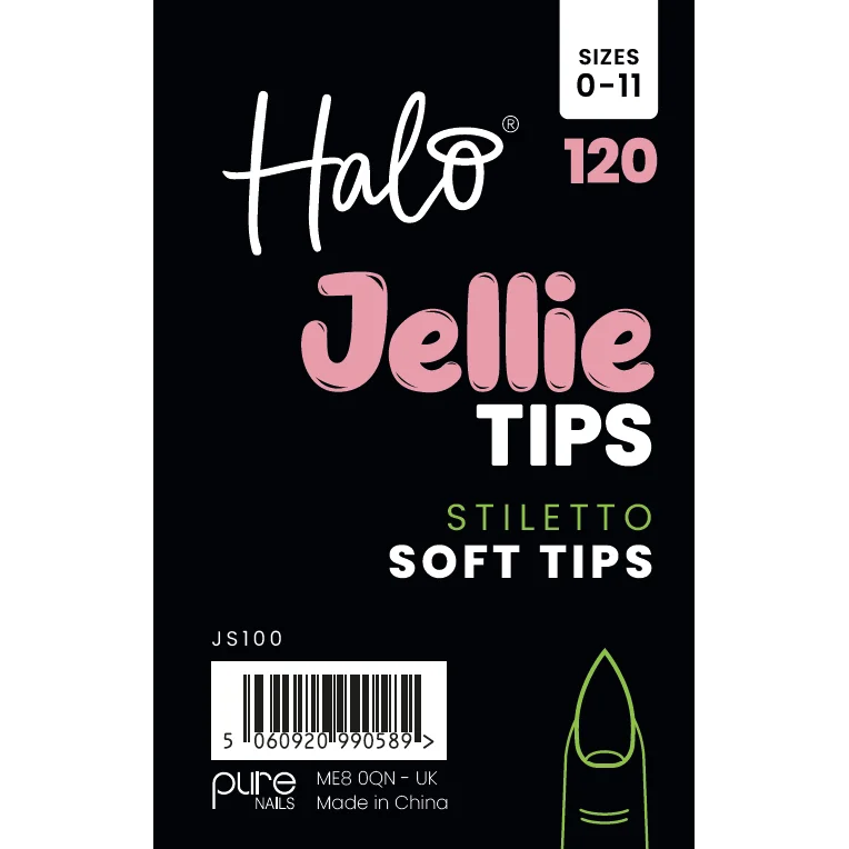 Halo Jellie Nail Tips Stiletto, Sizes 0-11, 120 Mixed Sizes