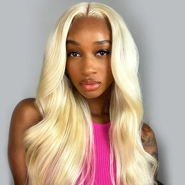 real person hair ring unique detail-613 Blonde Straight Human Hair Lace Front Wigs 13x4 4x4 Invisible Skin Melt Lace Closure Wigs with Baby Hair